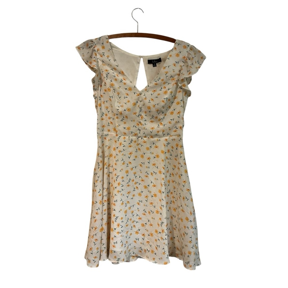 Lulus Floral Mini Dress Size M NWT Yellow White Button Front Fit & Flare - Picture 2 of 7